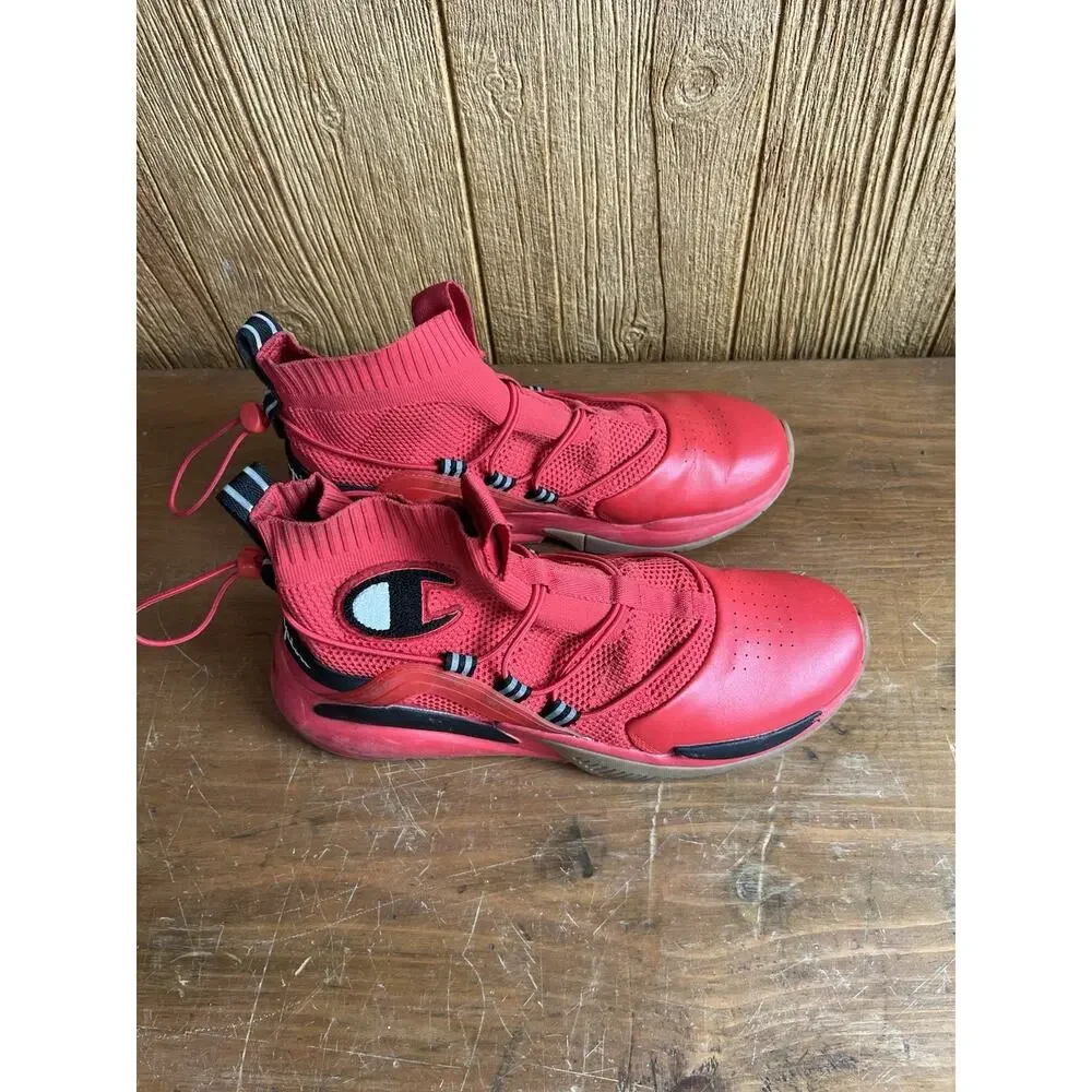 Champion Red Black Mid Top Sneakers Mens Size 12 Athletic Shoes Lace Up Running